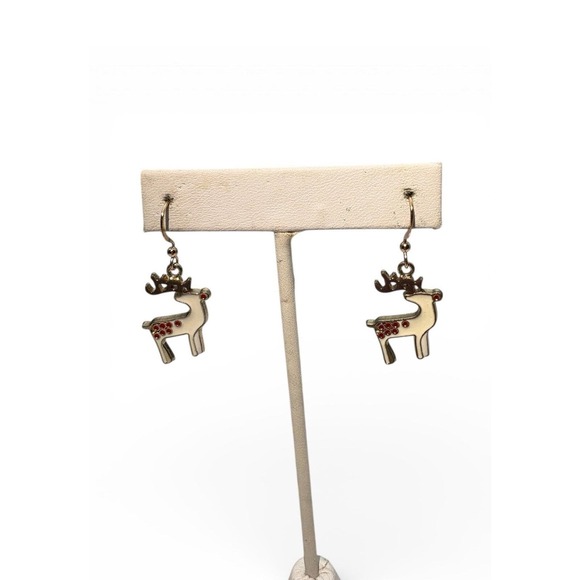The Unbranded Brand Jewelry - Vintage Gold Tone Enamel Holiday Winter Reindeer Pierced Dangle Earrings‎
